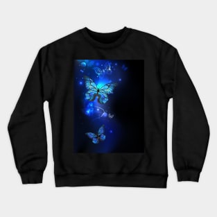 Morpho Butterfly in the Black Background Crewneck Sweatshirt